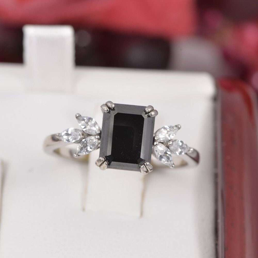 3ct Black Emerald Cut Moissanite Engagement Ring sz 9